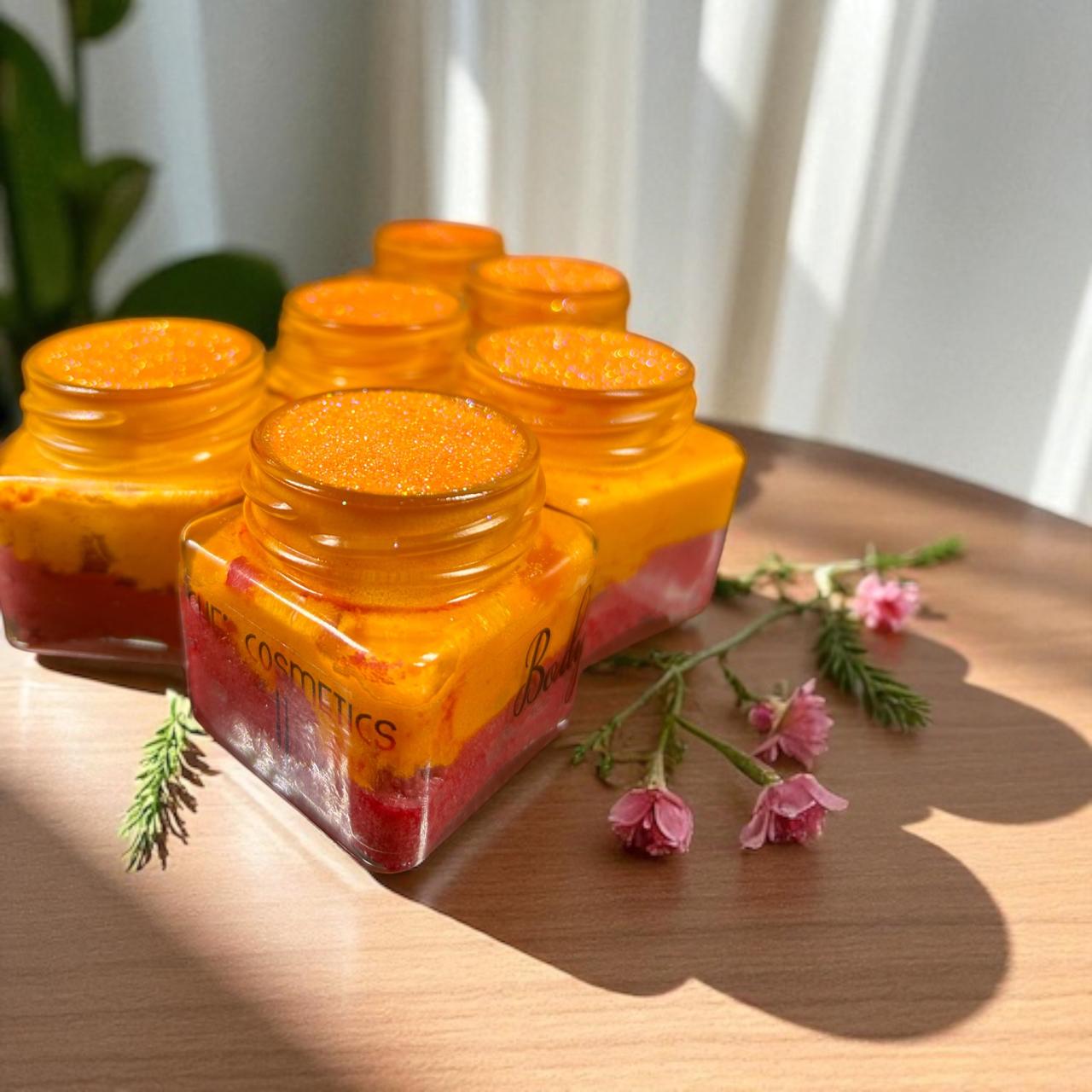 CHE Electric Pink and Orange Body Scrub - Premium Cane Sugar Exfoliant with Shea Butter